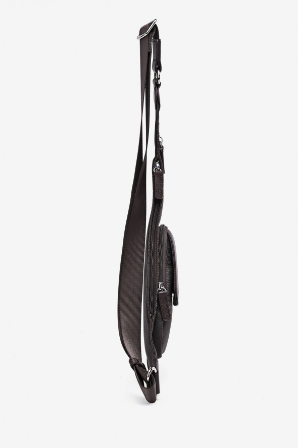 EDDY - ZEVENTO Holster en toile de nylon garni cuir de vachette - Choco ZE-5111 vue latérale