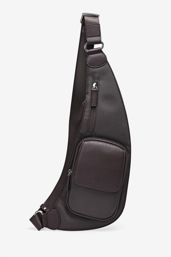 EDDY - ZEVENTO Holster en toile de nylon garni cuir de vachette - Choco ZE-5111 photo face
