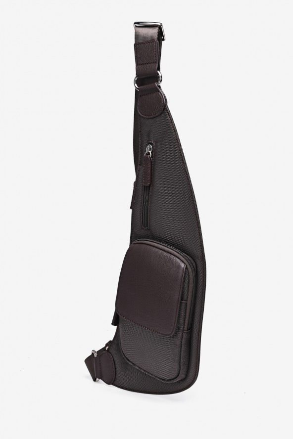 EDDY - ZEVENTO Holster en toile de nylon garni cuir de vachette - Choco ZE-5111 vue profile