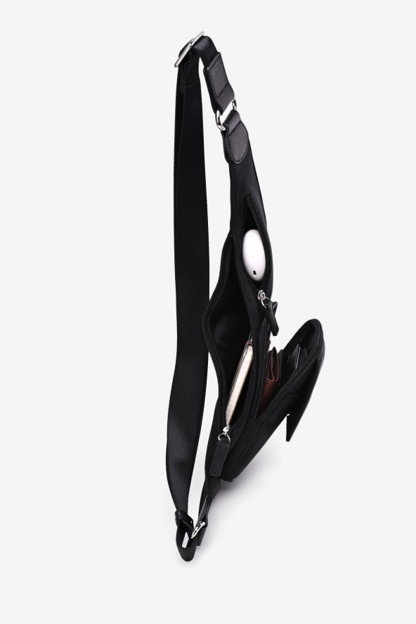 EDDY - ZEVENTO Holster en toile de nylon garni cuir de vachette - noir ZE-5111 poche ouvert
