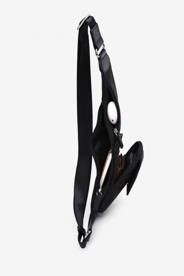 EDDY - ZEVENTO Holster en toile de nylon garni cuir de vachette - noir ZE-5111 poche ouvert
