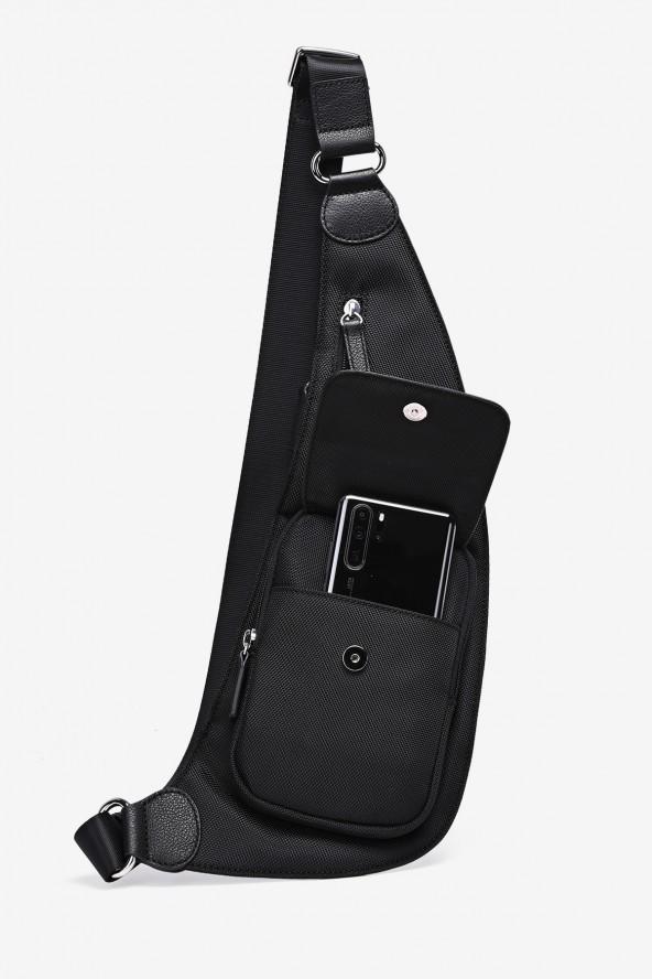 EDDY - ZEVENTO Holster en toile de nylon garni cuir de vachette - Noir ZE-5111 poche devant