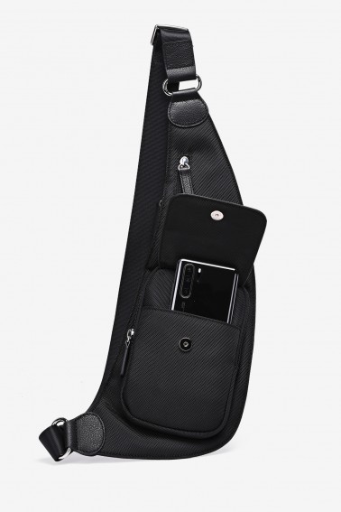 EDDY - ZEVENTO Holster en toile de nylon garni cuir de vachette - Noir ZE-5111 poche devant