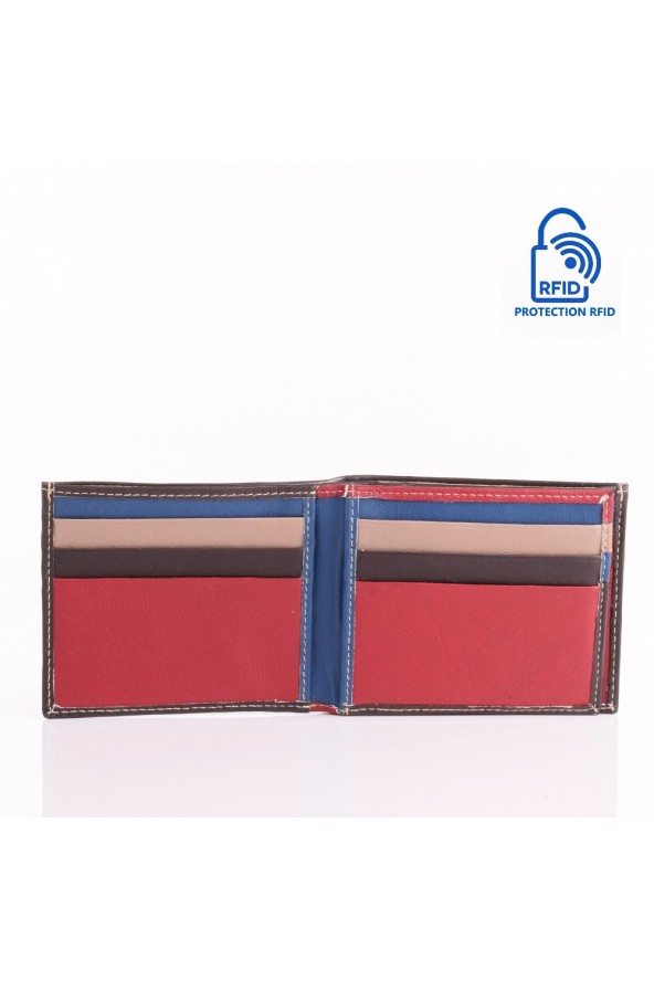 Portefeuille en cuir Lupel intérieur- Marron