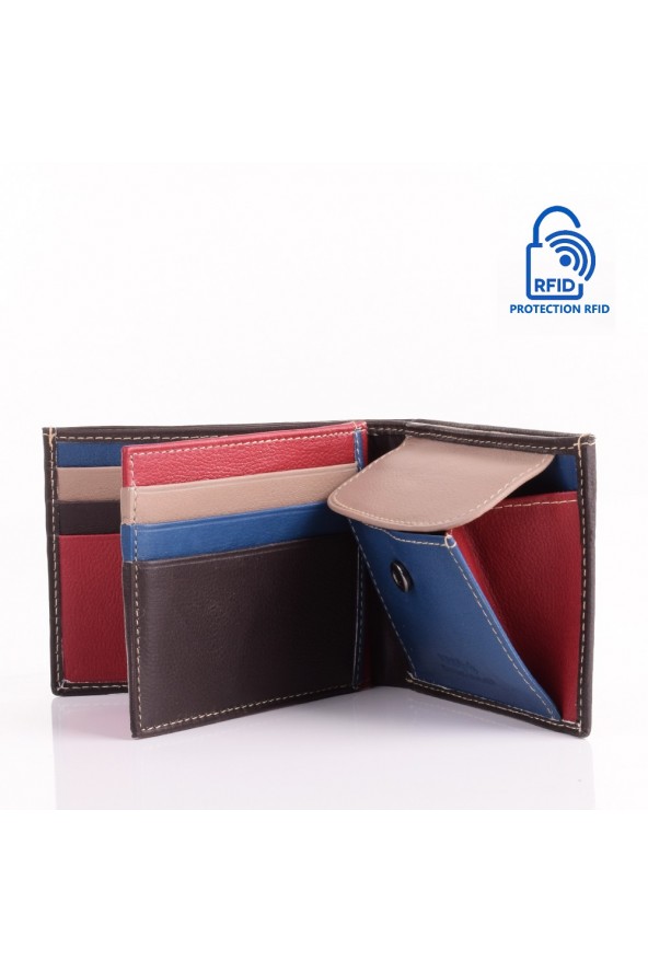 Portefeuille en cuir Lupel intérieur- Marron