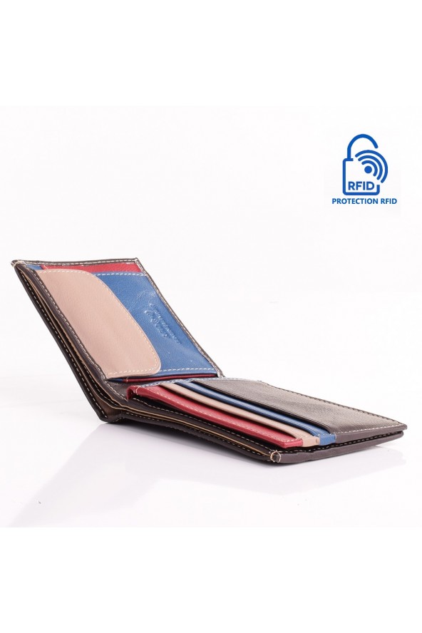 Portefeuille en cuir Lupel intérieur- Marron