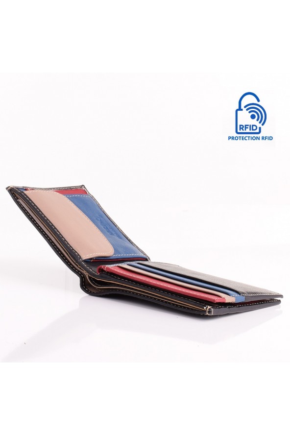 Portefeuille en cuir Lupel intérieur - Noir