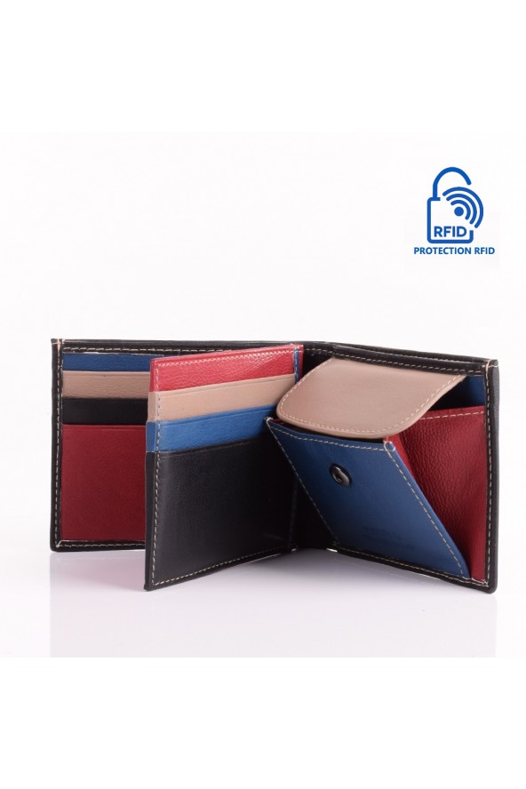 Portefeuille en cuir Lupel intérieur - Noir